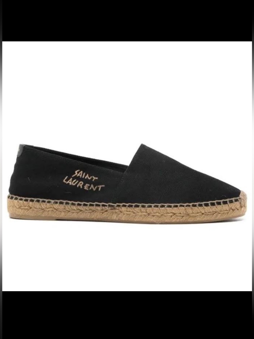 Saint Laurent Black Canvas Espadrille with Tan Jute Sole